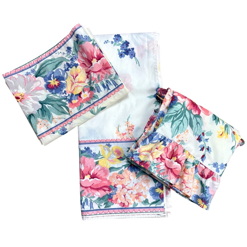 Vintage Martha Stewart Set Floral Chintz Ruffled Sham Dreamy Cottage Garden 1989